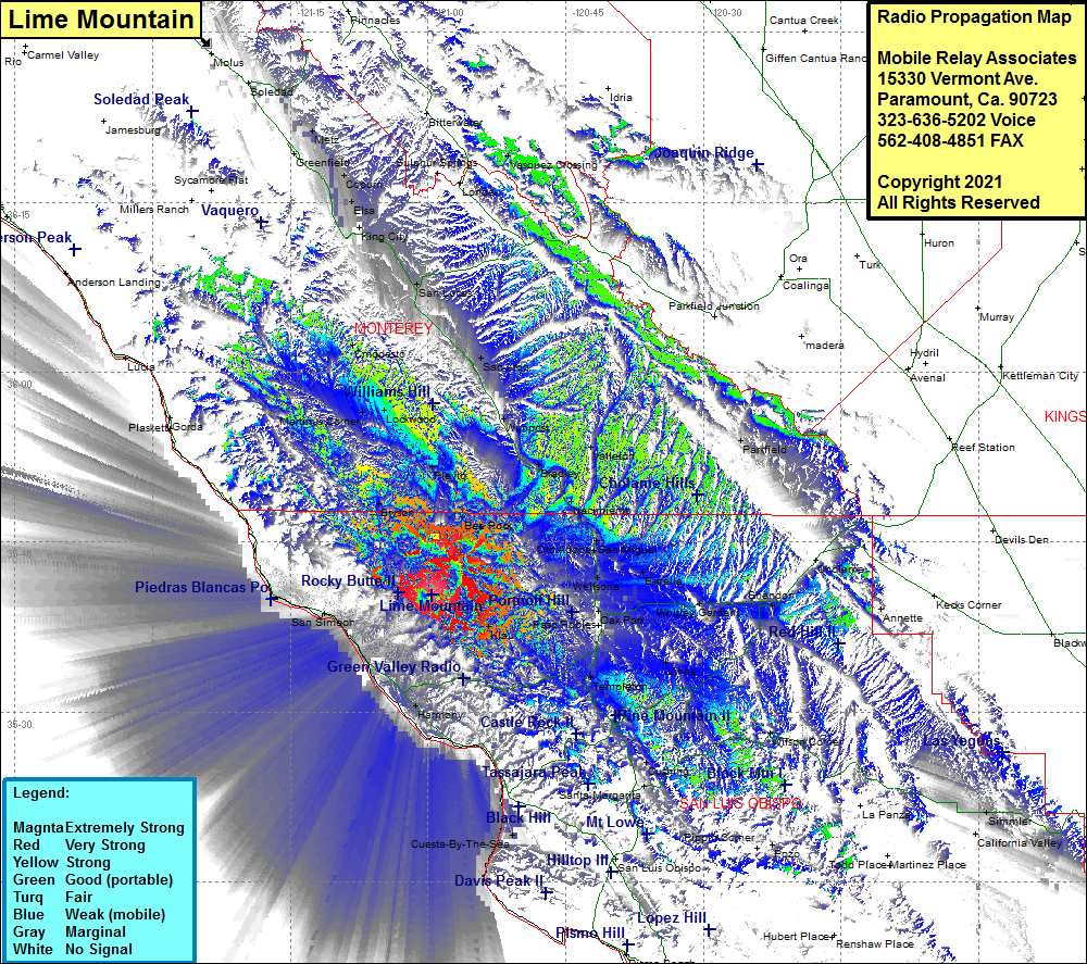 heat map radio coverage Lime Mountain